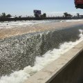 A wave crashes into the Surf Ranch west wall on Wednesday.